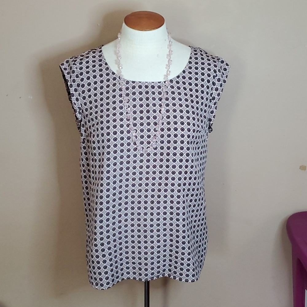 Merona navy & pink patterned blouse size medium